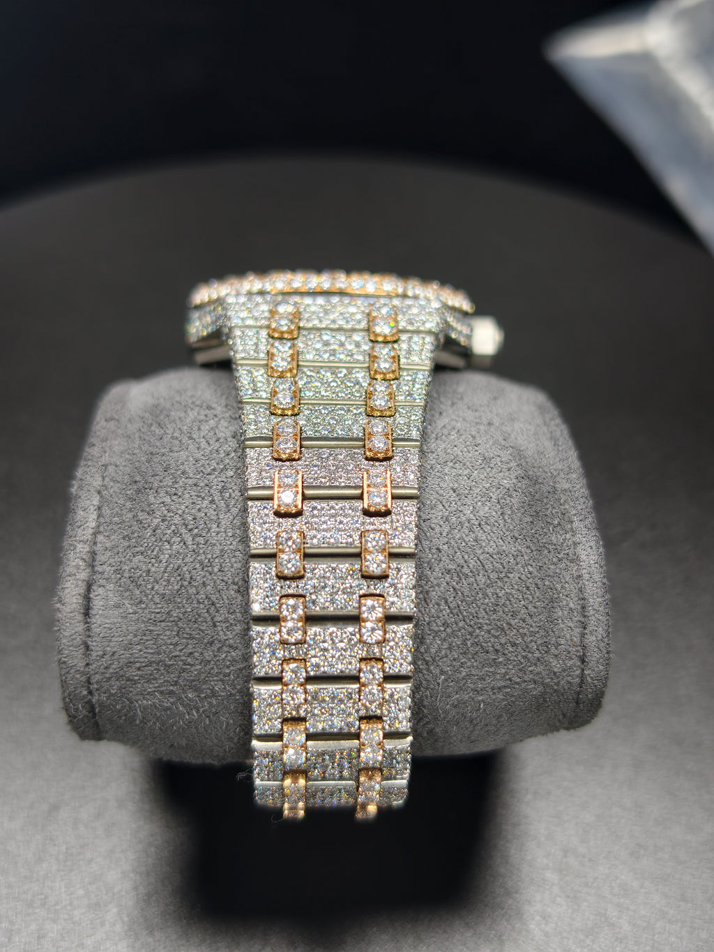 Hip Hop High Quality APT Rose Gold Roman Luminous Pointer Real Moissanite Iced Mechanical Auto Movement Mechanical Watch