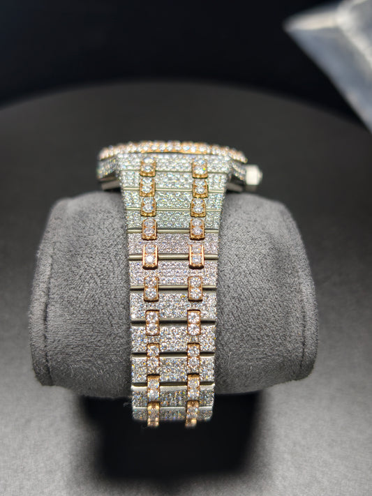 APT Rosegold Roman Luminous Dial Iced Out Moissanite Luxury Men's Watch