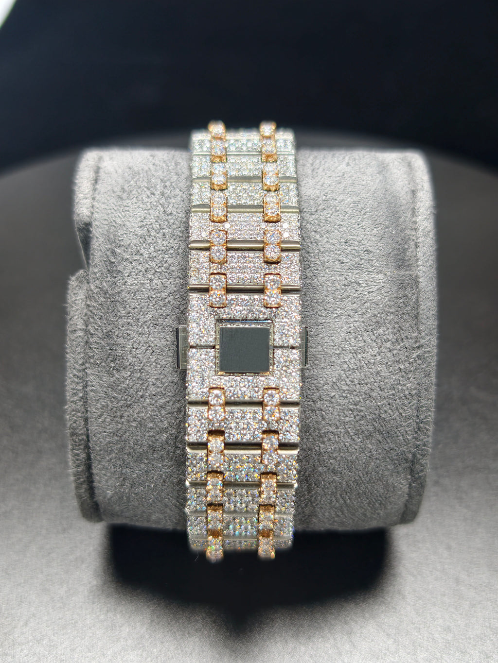 Hip Hop High Quality APT Rose Gold Roman Luminous Pointer Real Moissanite Iced Mechanical Auto Movement Mechanical Watch