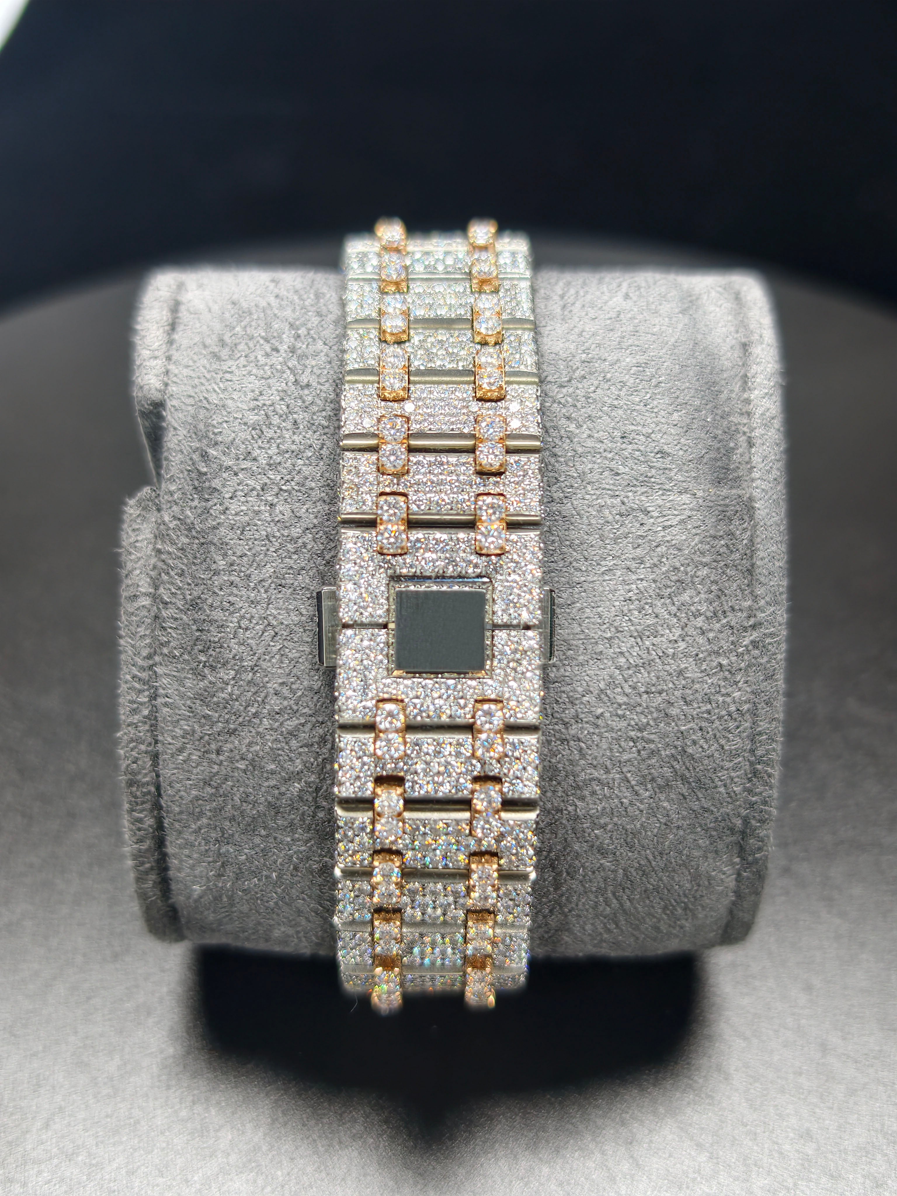 Hip Hop High Quality APT Rose Gold Roman Luminous Pointer Real Moissanite Iced Mechanical Auto Movement Mechanical Watch