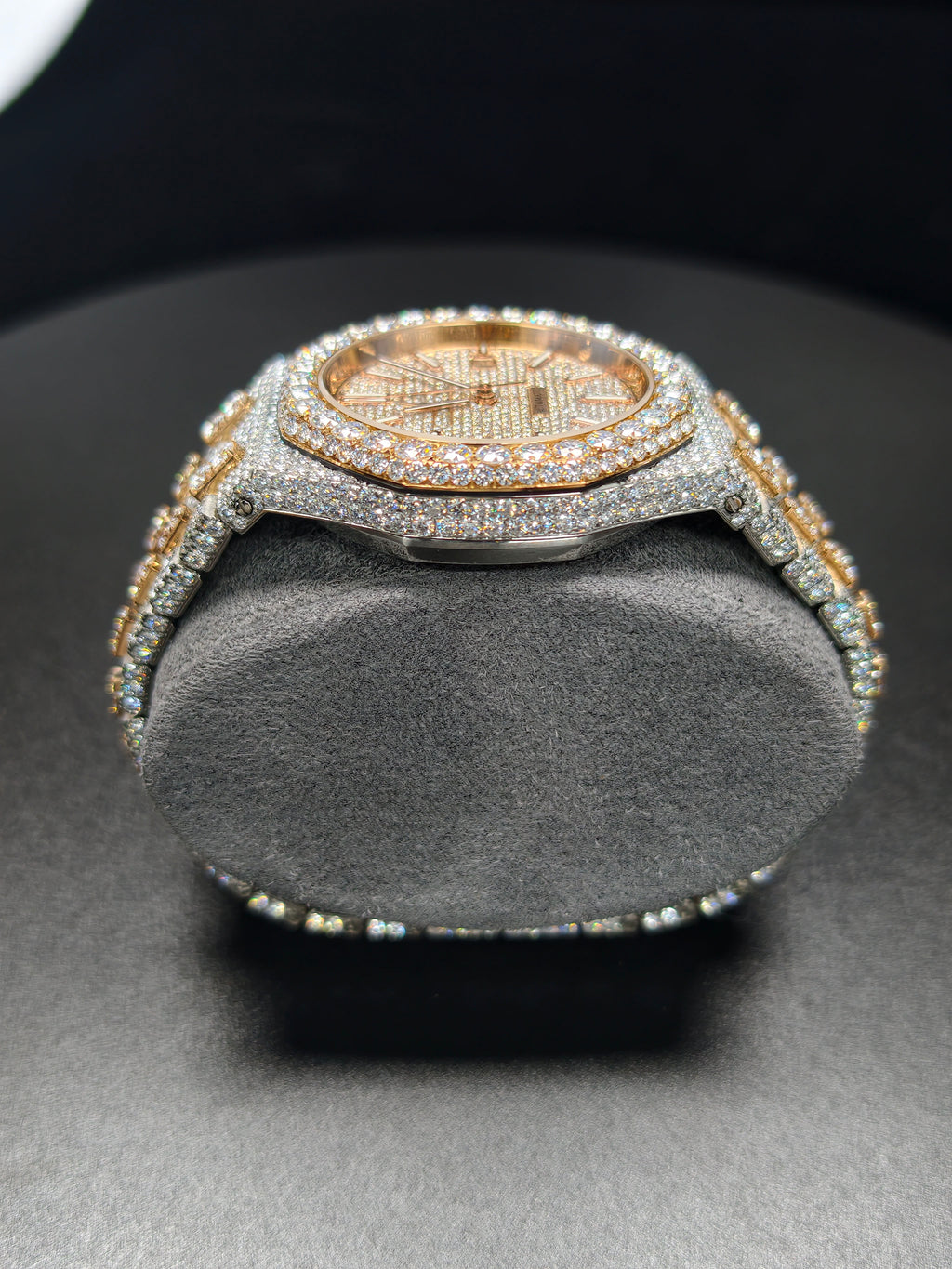 Hip Hop High Quality APT Rose Gold Roman Luminous Pointer Real Moissanite Iced Mechanical Auto Movement Mechanical Watch