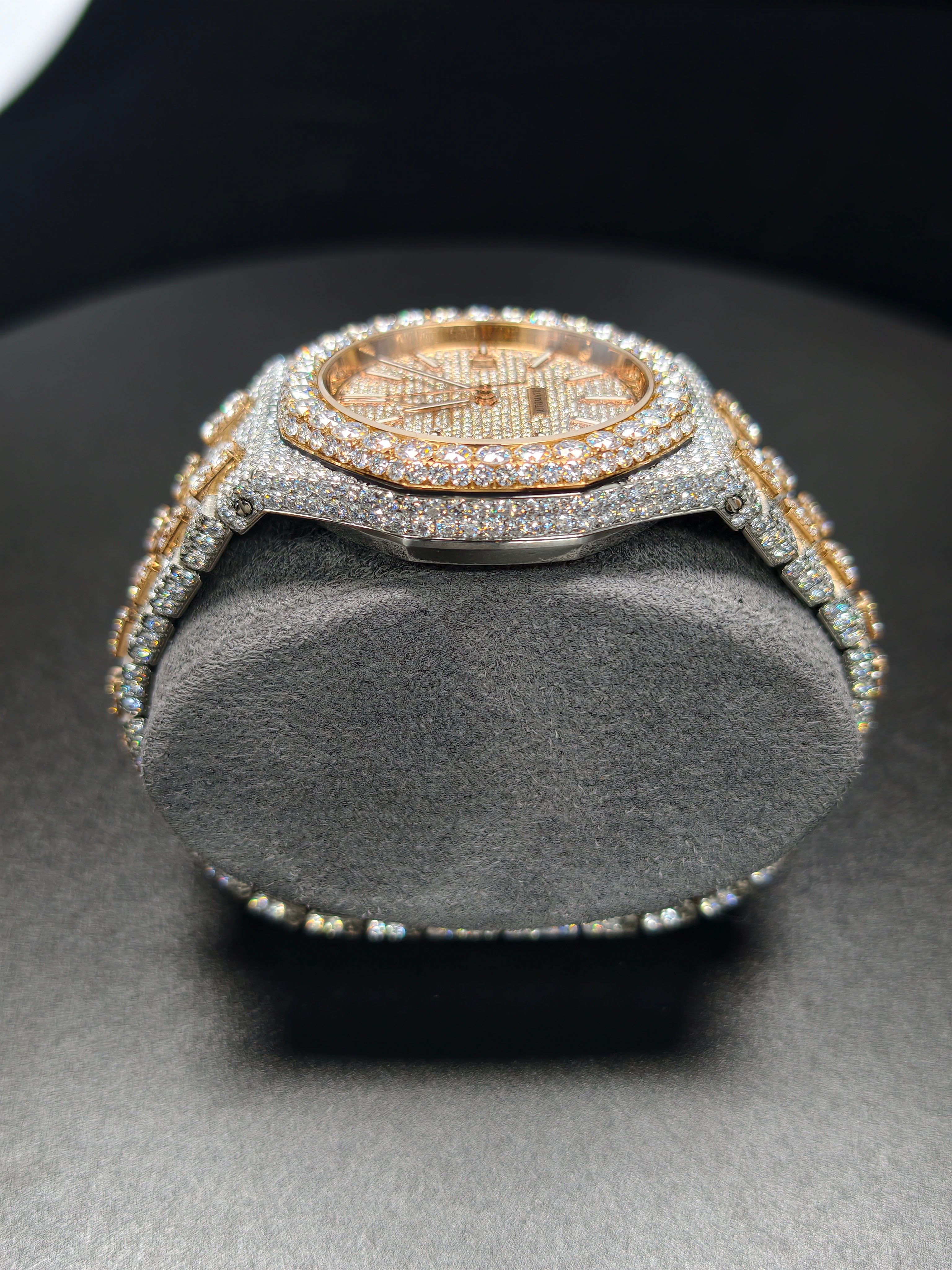 Hip Hop High Quality APT Rose Gold Roman Luminous Pointer Real Moissanite Iced Mechanical Auto Movement Mechanical Watch