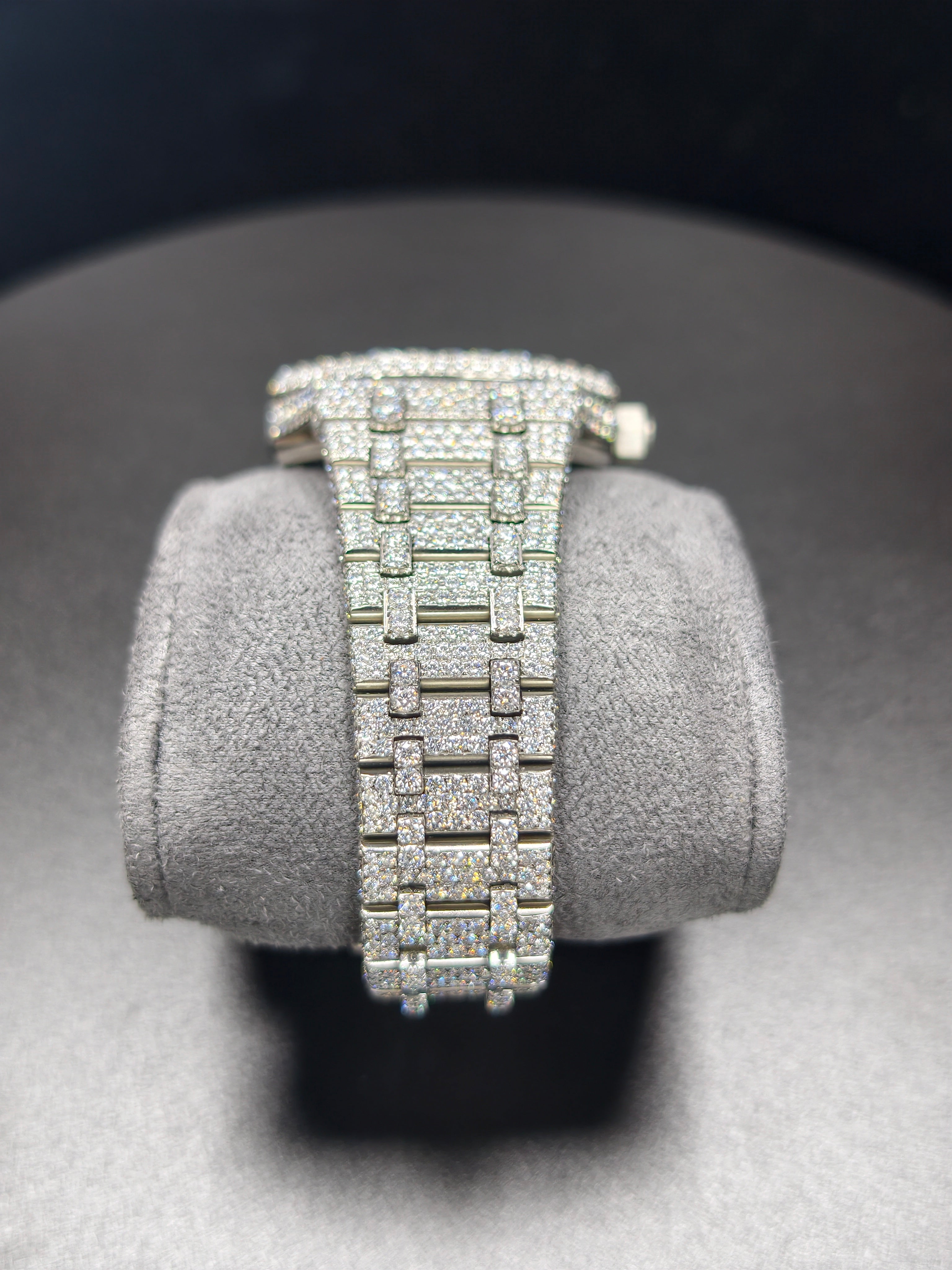 Luxury Hip Hop High Quality Luminous Pointer APT Silver Roman Pointer Real Moissanite Iced Stainless Steel Mechanical Auto