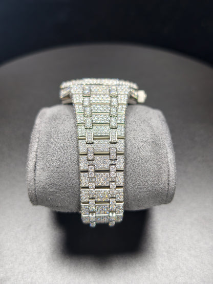 APT Silver Roman Luminous Dial Iced Out Moissanite Luxury Men's Watch