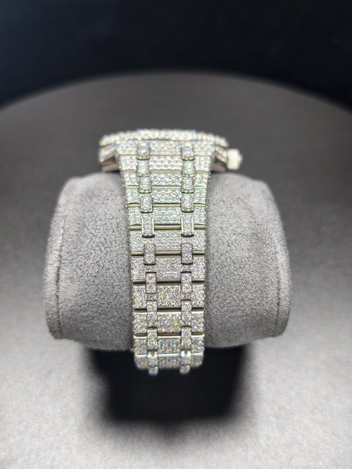 Luxury Hip Hop High Quality Luminous Pointer APT Silver Roman Pointer Real Moissanite Iced Stainless Steel Mechanical Auto