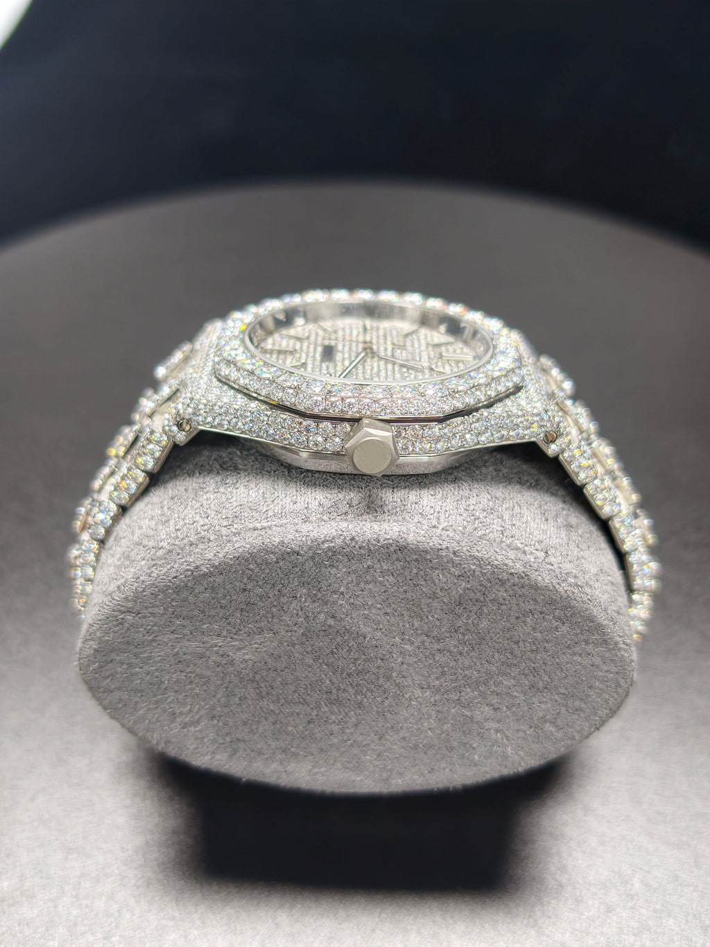 Luxury Hip Hop High Quality Luminous Pointer APT Silver Roman Pointer Real Moissanite Iced Stainless Steel Mechanical Auto