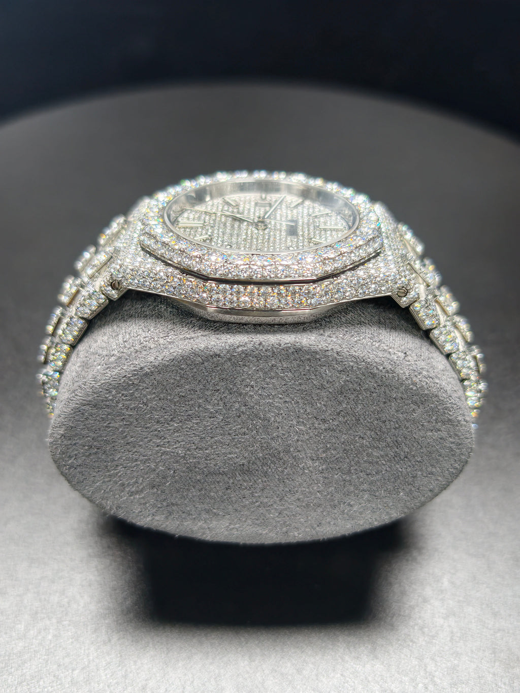 Luxury Hip Hop High Quality Luminous Pointer APT Silver Roman Pointer Real Moissanite Iced Stainless Steel Mechanical Auto