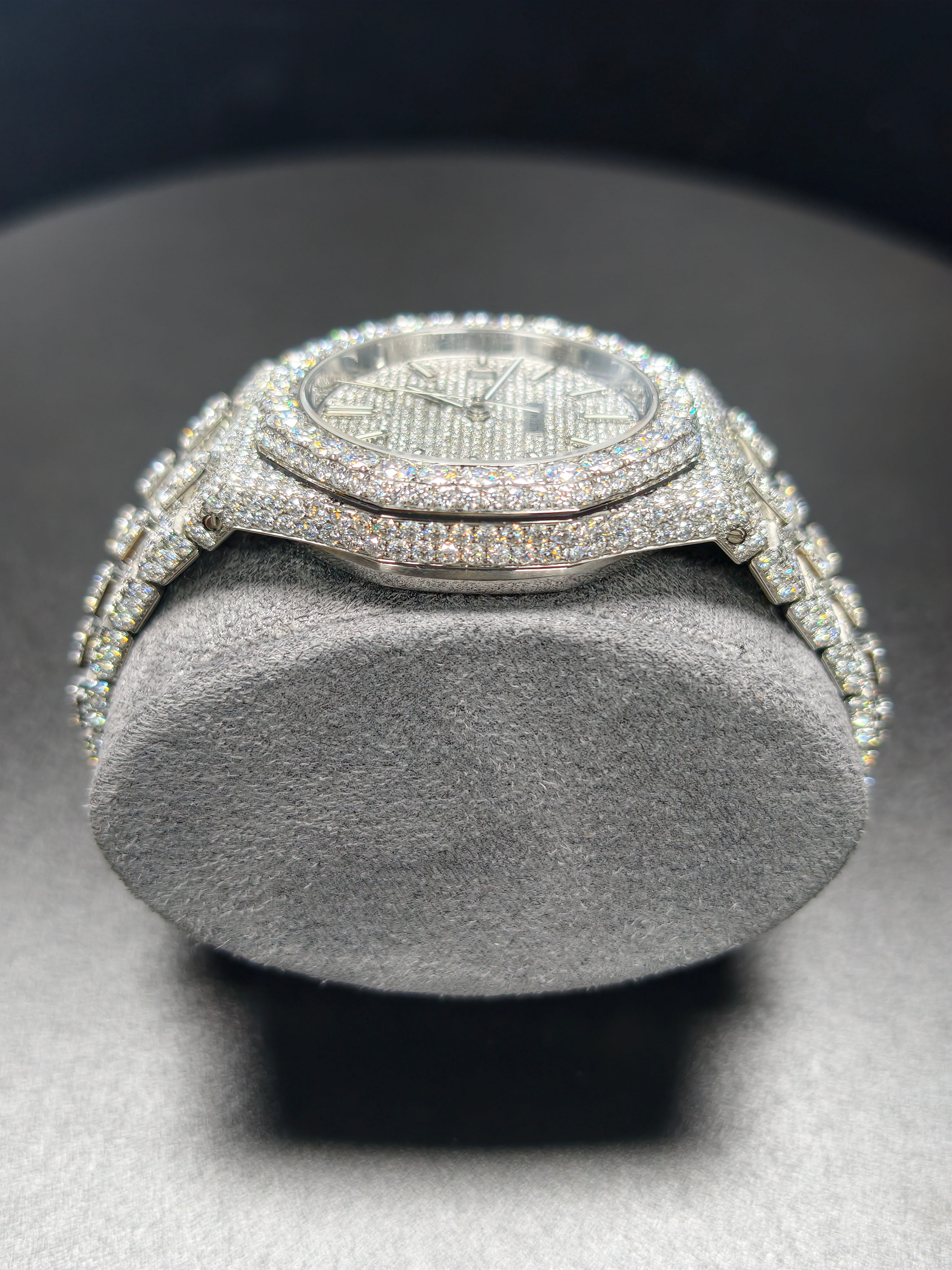 Luxury Hip Hop High Quality Luminous Pointer APT Silver Roman Pointer Real Moissanite Iced Stainless Steel Mechanical Auto