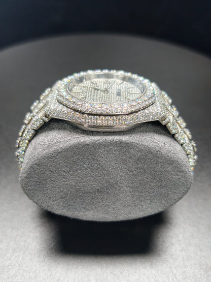 APT Silver Roman Luminous Dial Iced Out Moissanite Luxury Men's Watch