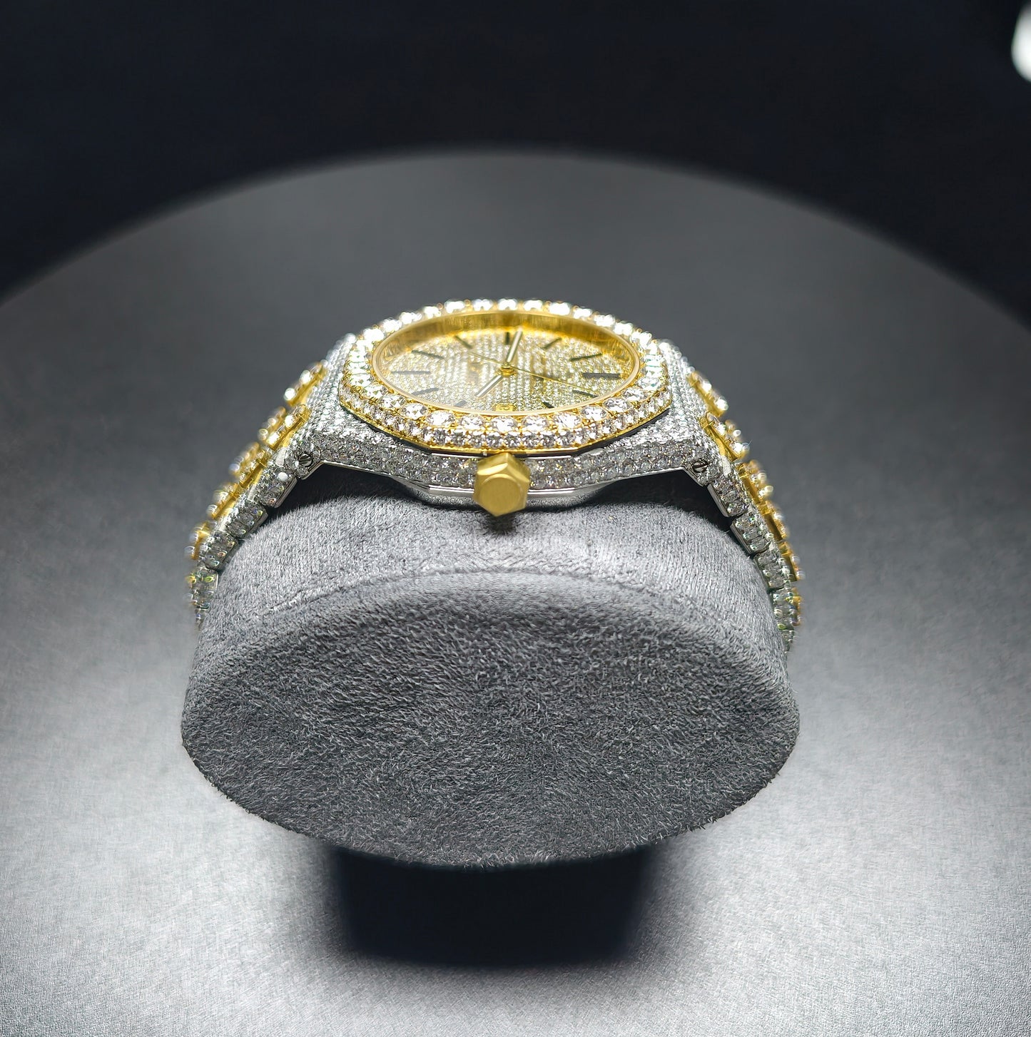 Luxury Hip Hop APT Gold Arabic Dial Stailess Steel Band Moissanite Iced Out Men's Watch