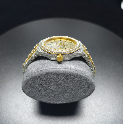 Luxury Hip Hop APT Gold Arabic Dial Stailess Steel Band Moissanite Iced Out Men's Watch