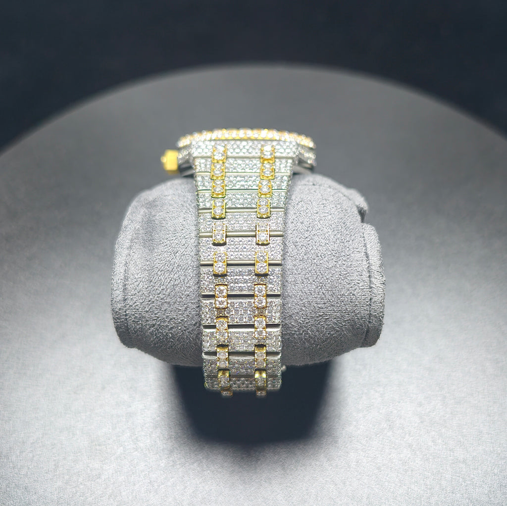 Hip Hop High Quality APT Gold Roman  Pointer Real Moissanite Iced Mechanical Auto Movement Mechanical Watch